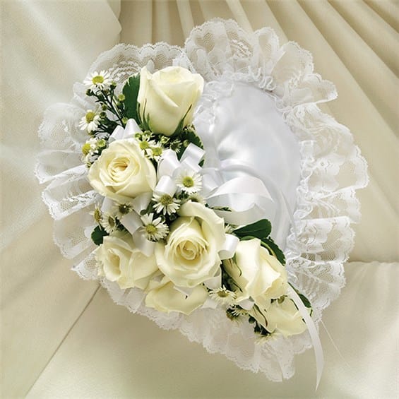 White Satin Heart Casket Pillow in Suffern, NY Petals and Stems Florist
