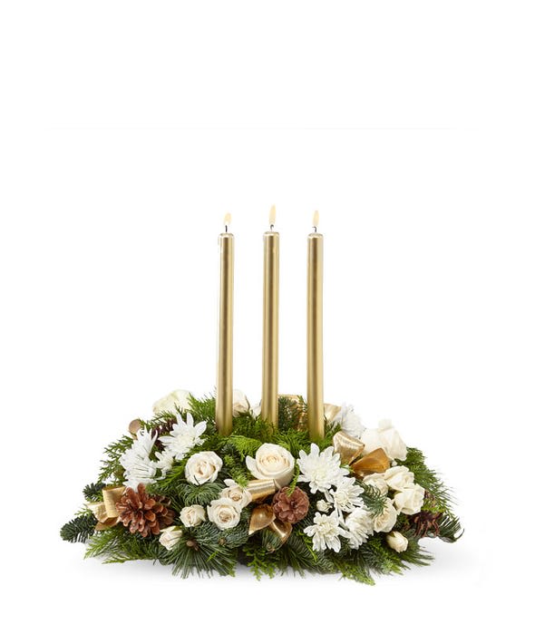 Royal New Year's Eve Centerpiece - Fit for royalty! Dress up your New Year's Eve dinner with this elegant white and gold centerpiece, or send it as a festive holiday gift to someone you especially treasure.