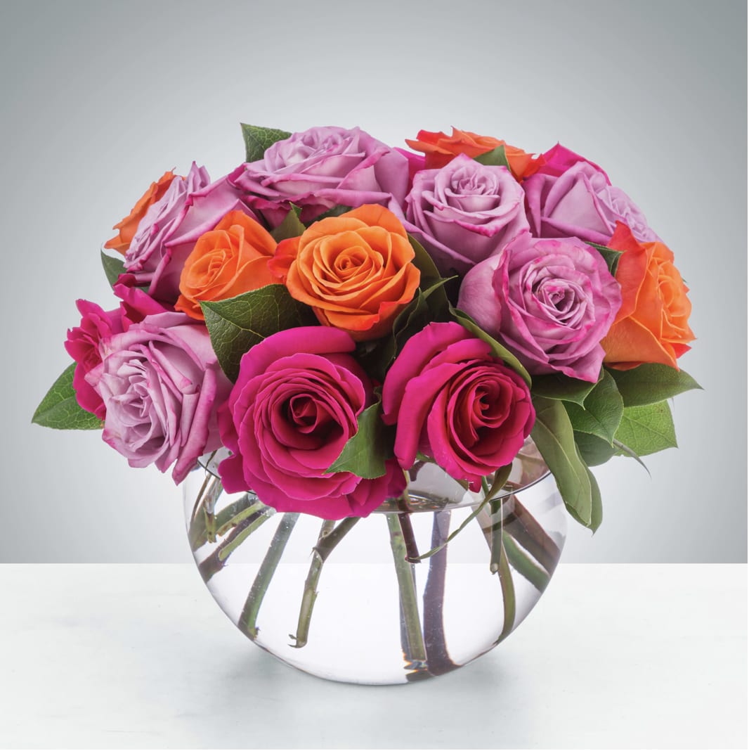 Daybreak - A lovely bowl of colorful roses brightens and lifts any room (and relationship!) A great gift for sending on Valentine's Day to your significant other, your friend, or even your mom!  