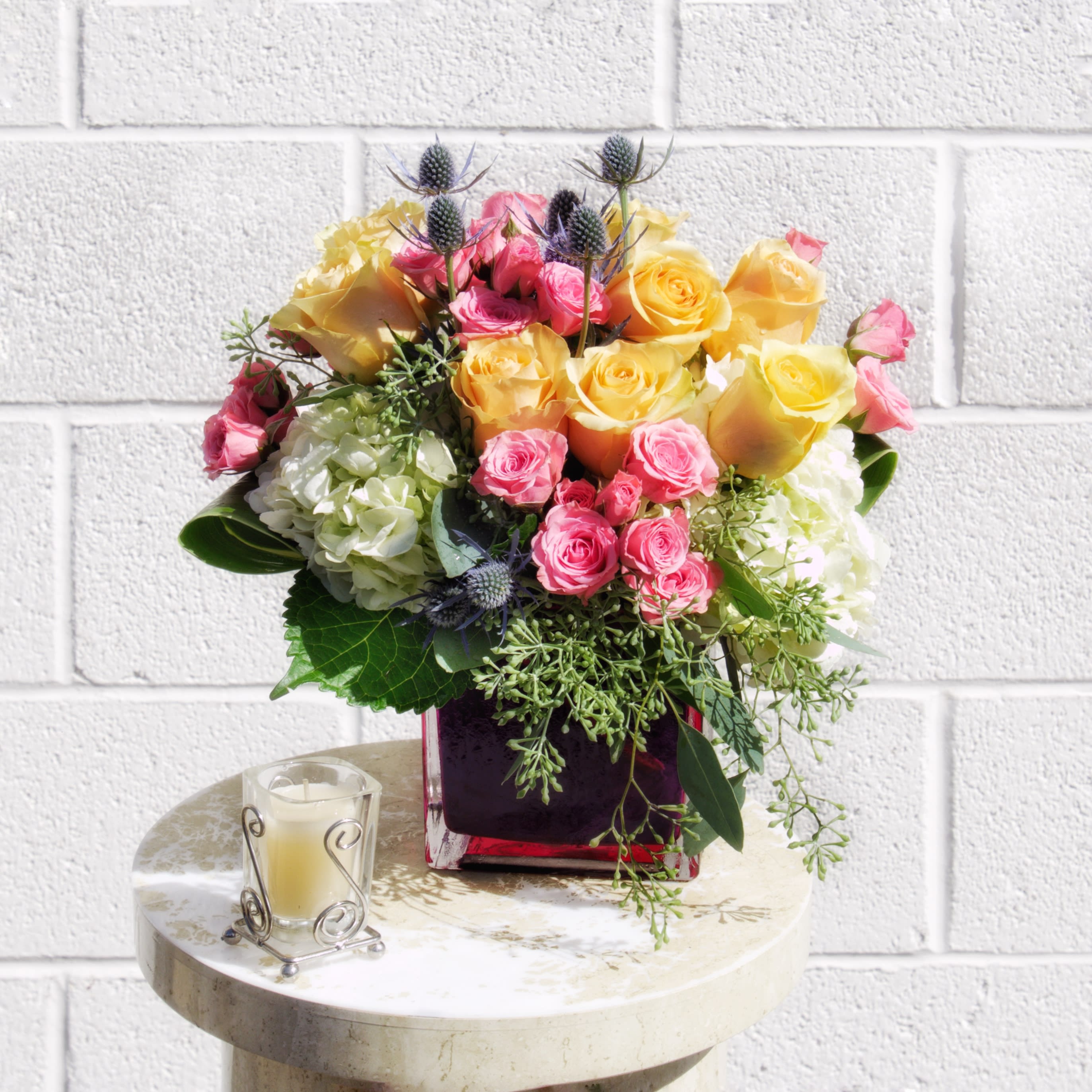 Sweet as Sugar  - Sweet like sugar, this design includes pastel-tone Ecuadorian roses, hydrangeas and nice accents. STANDARD: FIRST PHOTO DELUXE: SECOND PHOTO