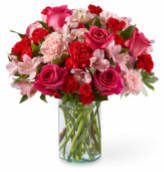 truely Stunning - Glass vase of alstroemeria, roses, mini carnations, and carnations