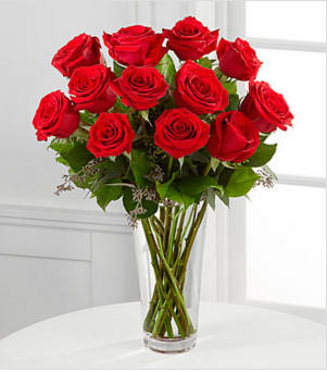 The Long Stem Red Rose Bouquet by FTD® The Long Stem Red Rose Bouquet by FTD® - Nothing speaks of love so much as a bouquet of beautiful long stem red roses. Arranged with seeded eucalyptus in a classic glass vase, this bouquet is a gift to her heart from yours. GOOD rose bouquet is approximately 18"H x 12"W. Your purchase includes a complimentary personalized gift message.