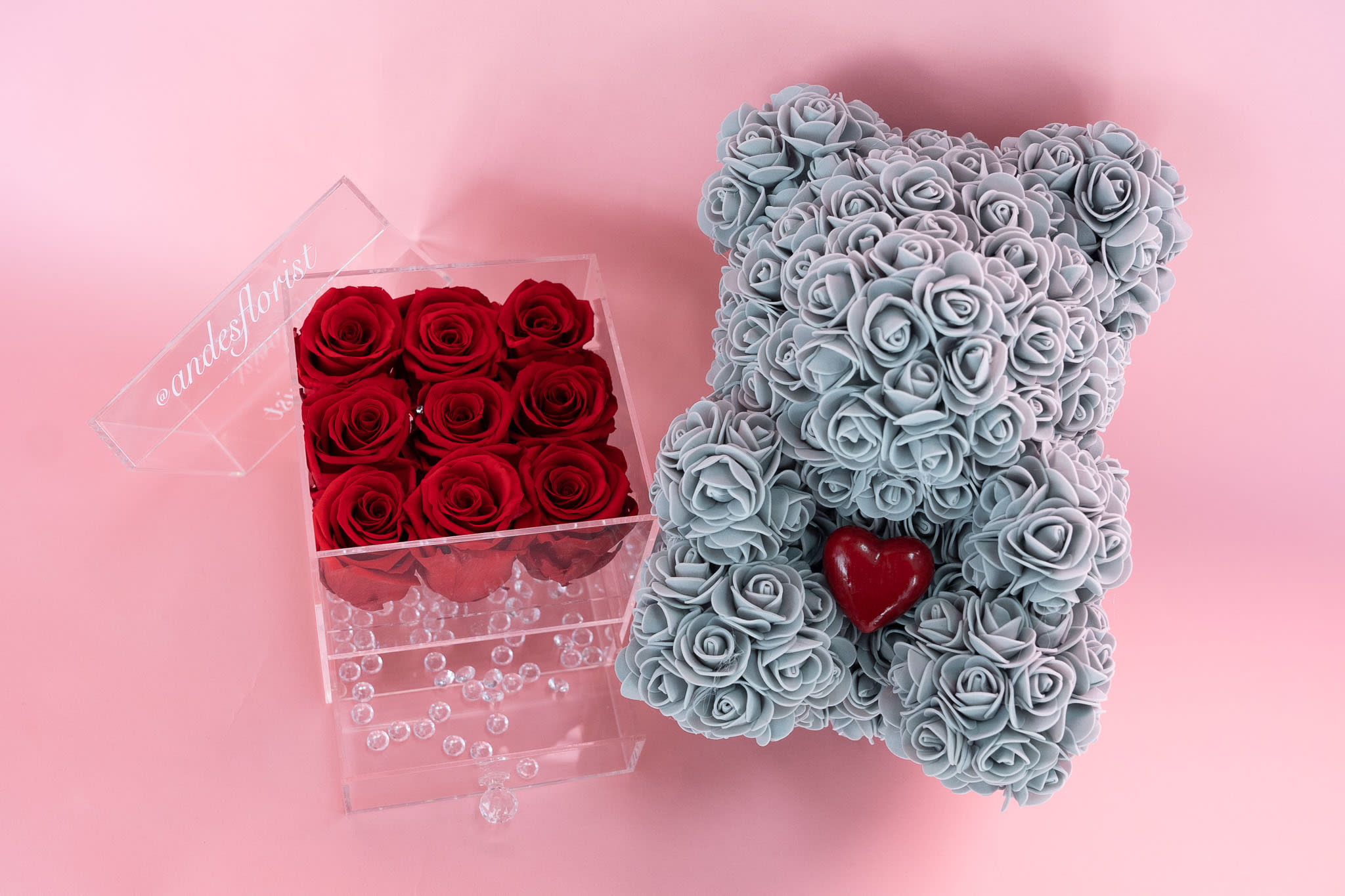 rose bear with real roses