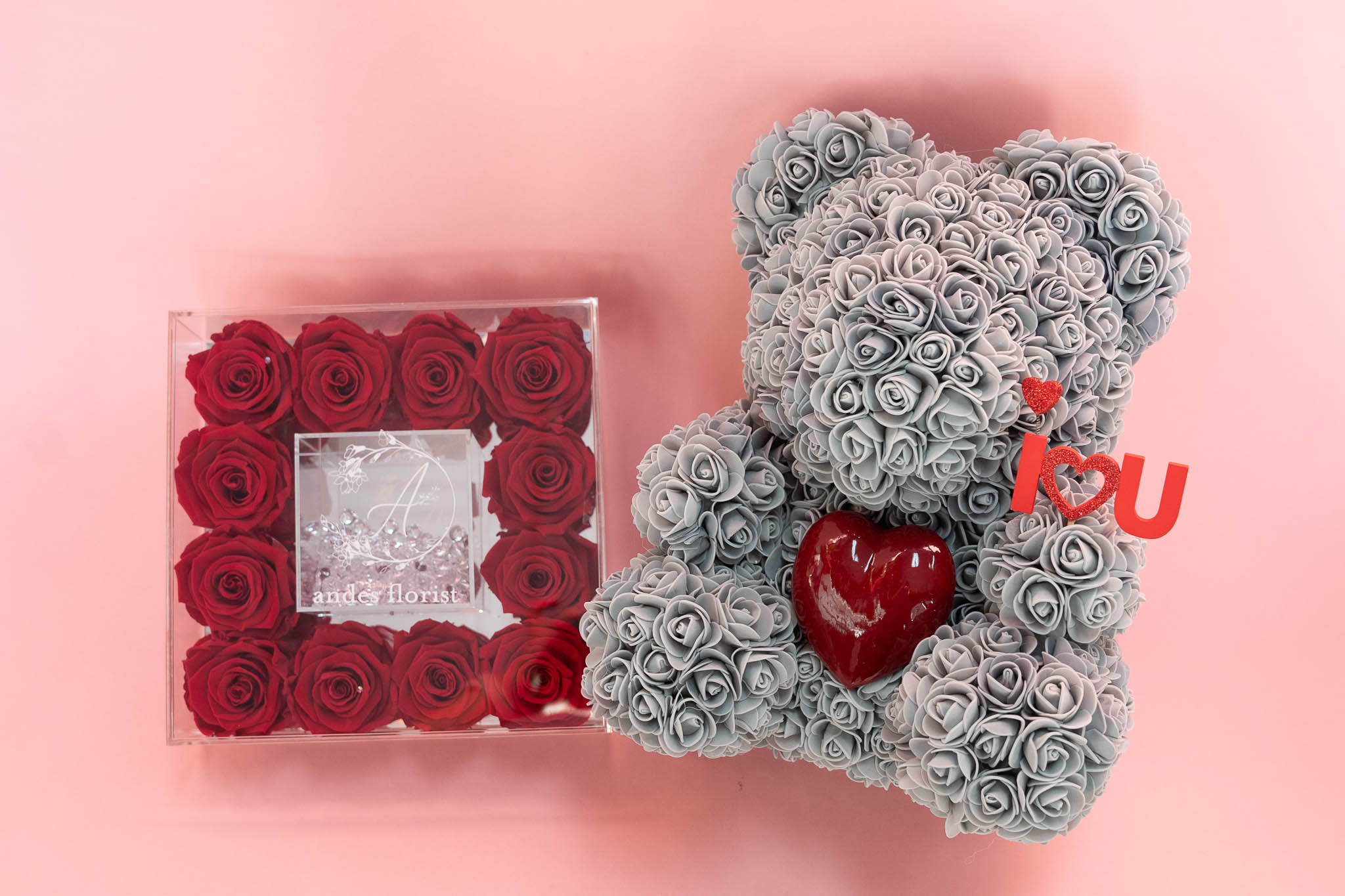 rose bear with real roses
