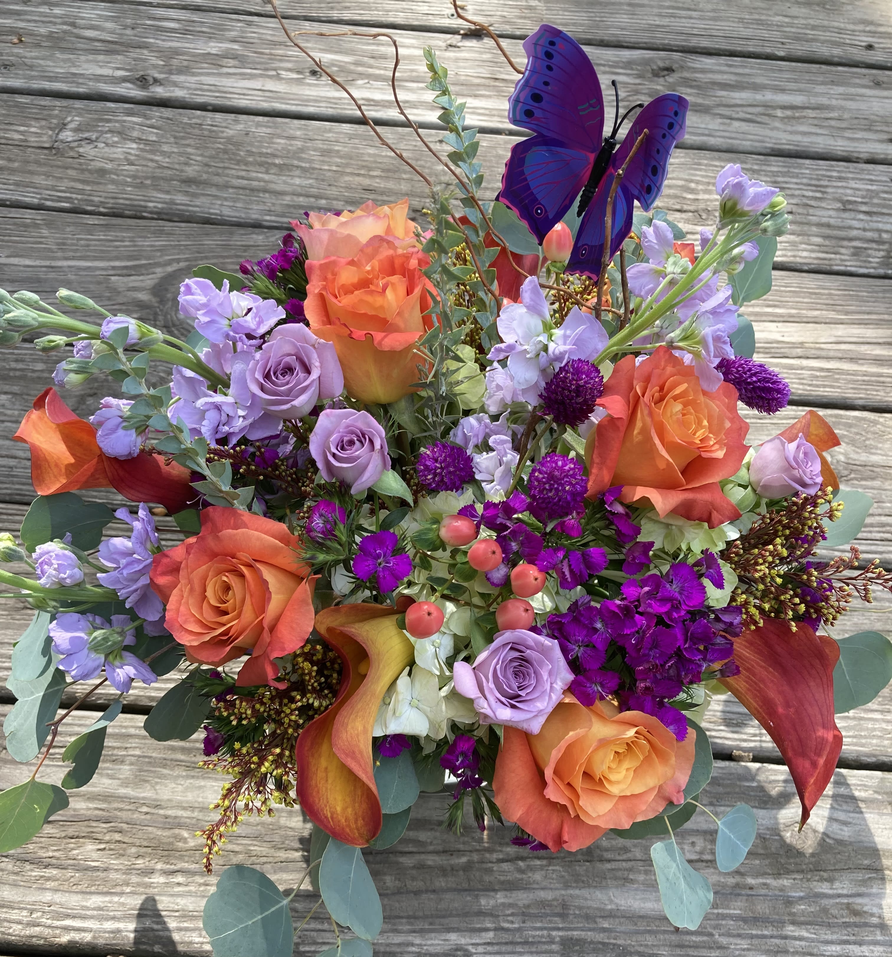 Magic - Shades of lavender, purples, and orange for a colorful, happy bouquet for a birthday, thank you gift or thinking of you. 