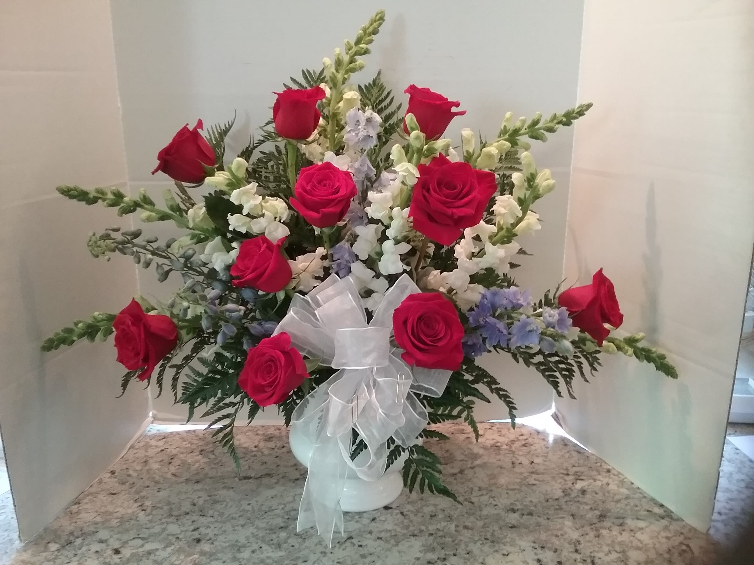 A Heartfelt Tribute A Heartfelt Tribute - Red, white and blue flowers fill this urn to capacity.