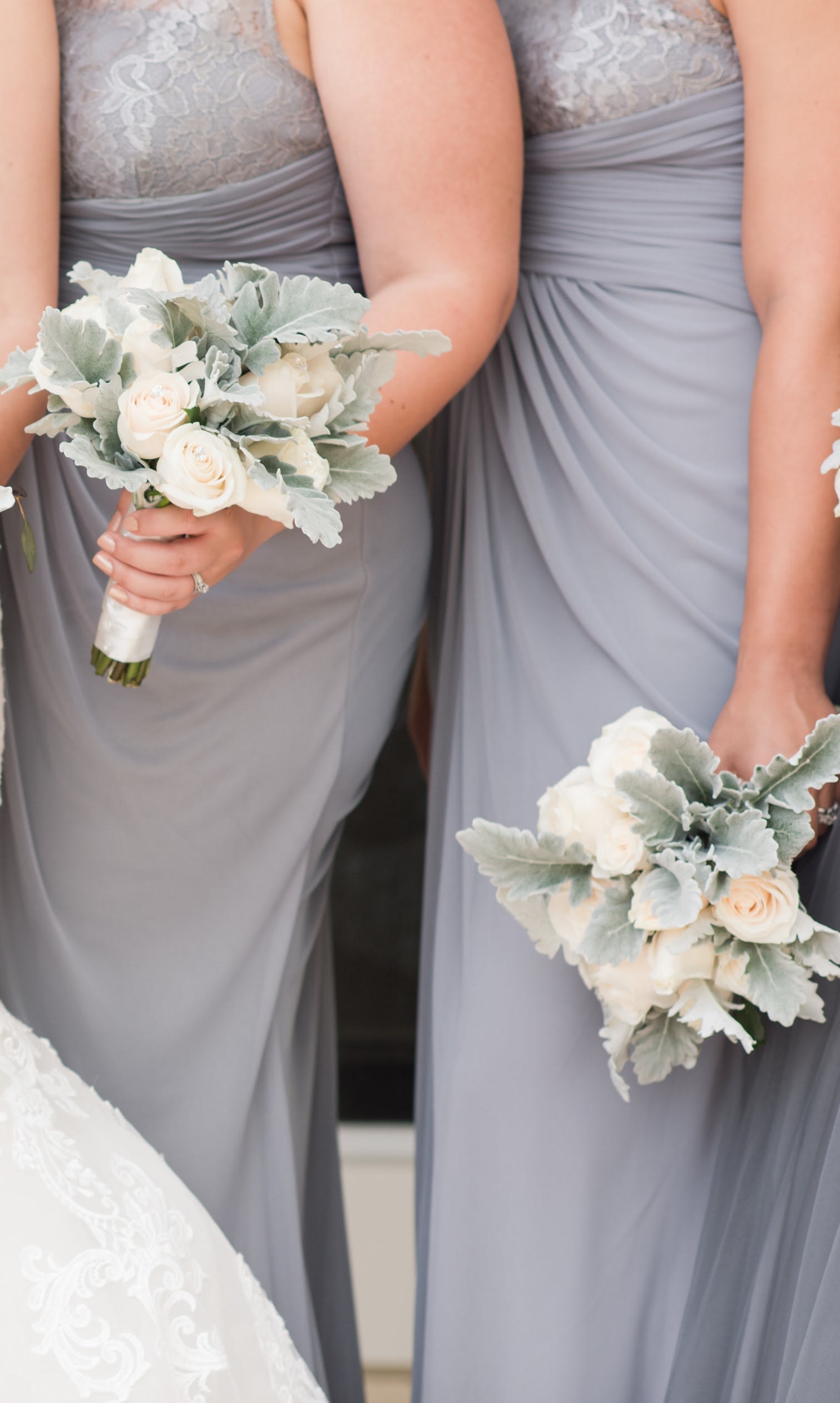 Aspen Bridesmaid Bouquet (Please allow 3 business days for pick up) - Designed after the snow covered peaks of the rookies this bouquet of white flowers and dusty miller greens is perfect for any wedding.  NOTE Please allow 3 business days for pick up. A Moment maker will call you to confirm pick up date and time in 24 hours!