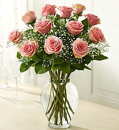 The Blushing Bride (Shade of pink varies) - Whether it's your first anniversary or 50th, this beautiful arrangement of blush pink roses is the perfect gift for the one you love. This is our number one seller for Mom's too! Shade of pink may vary due to availability. Send to the office early and the one you love will be blushing all day long!