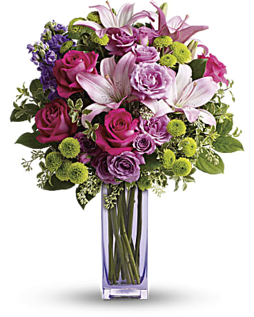 Fresh Flourish Valentine Bouquet Fresh Flourish Valentine Bouquet - A Beautiful Lush Garden Bouquet in Vibrant Colors perfect for your sweetheart. Including fragrant stock, Lilies and roses. Our designers will create a bouquet with a very similar look and feel using the freshest most beautiful flowers in order for your special someone to receive the most lovely unique arrangement possible. *****Please read- Our florists always put their passion and creativity into each gift. At times, they may need to make substitutions to floral arrangements, including certain flowers, glassware and special vases to ensure your order is fresh and delivered in a timely manner. This is especially true as we navigate the evolving health crisis and during the Valentine holiday. Please know that in this instance, the utmost care and attention is given to ensure your gift is of equal value.