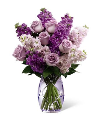 Lavender Love - Beautiful Lavender roses and lavender stock in a lavender vase for the lavender lover! anyone who loves purple is gonna love this arrangement!
