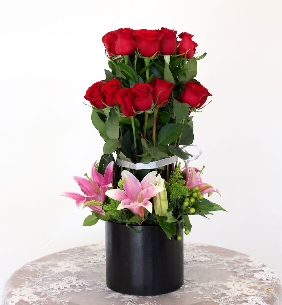 Gorgeous Roses  - 2 Dozen gorgeous roses with star gazer lilies. 