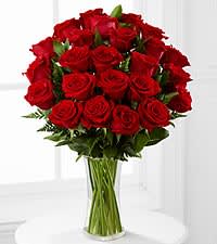 classic reds classic reds - dozen full long stem roses arranged in vase