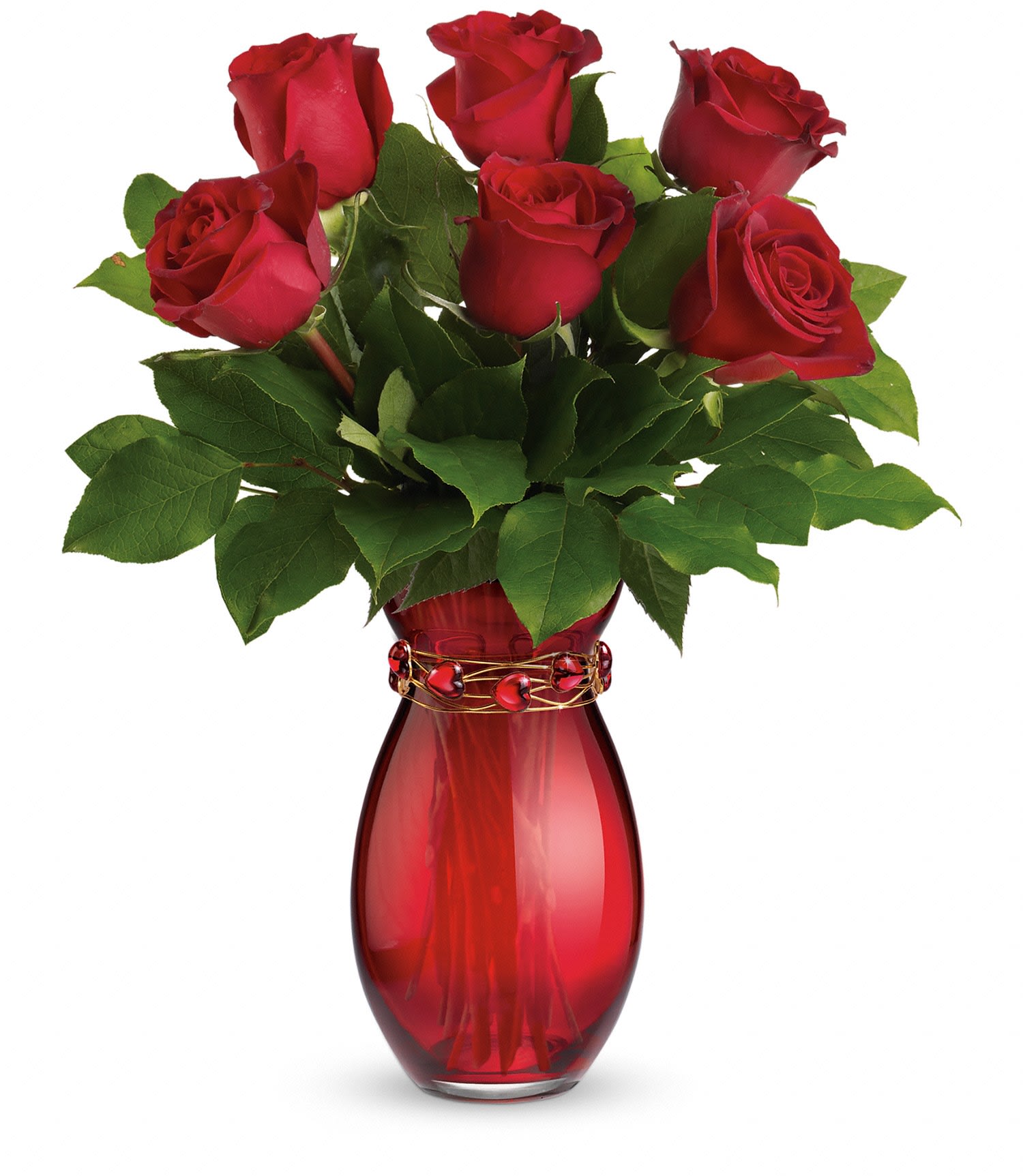 Teleflora's Sweethearts Forever Bouquet - Red roses hand-delivered in a hand-blown red glass vase with a striking bracelet are the recipe for romance! Sweep your sweetheart off her feet with this breathtaking 3-in-1 gift - a special Valentine's Day delivery she'll never forget. 