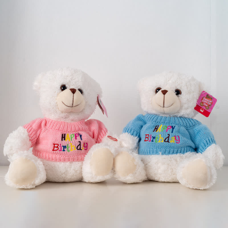 Happy Birthday Teddy small - Happy Birthday Teddy small (flowers can be any color upon request/availability, vases/pots may vary)(other color options upon request/availability)