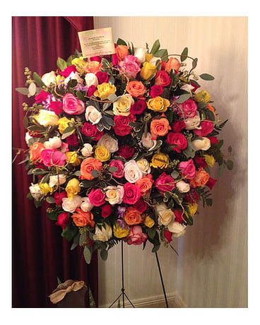 Rose Medley Wreath Rose Medley Wreath - Standing spray of multicolored roses. FCF-0111