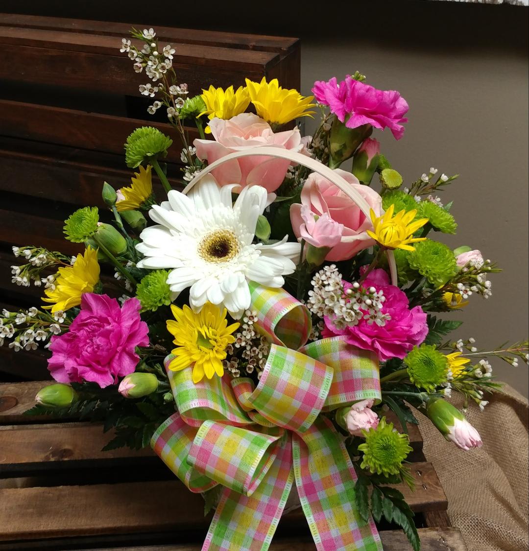 Spring Blessings Custom Design by Cold Spring Floral Spring Blessings Custom Design by Cold Spring Floral - Yellow Daisies, Pink Carnations, White Gerbera Daisy, Green Button Mums, Light Pink Roses, Wax Flower and Mixed Greenery. Multiple color schemes for this design are available, such as bright colored mix or as pictured which is in a pastel color scheme, please specify one or the other. Flowers are subject to availability.