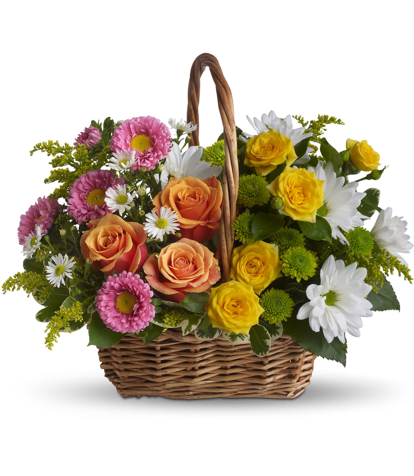 Sweet Tranquility Basket by Teleflora - A basket full of bright blossoms will deliver the warmth of sunshine even when the skies seem gray. This beautiful gift will be appreciated for its life-affirming brilliance and your thoughtfulness at this time. 