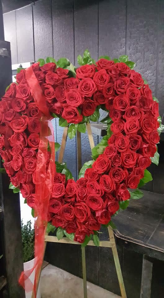 Red Roses Funeral Heart Form by Maya Studio Florist