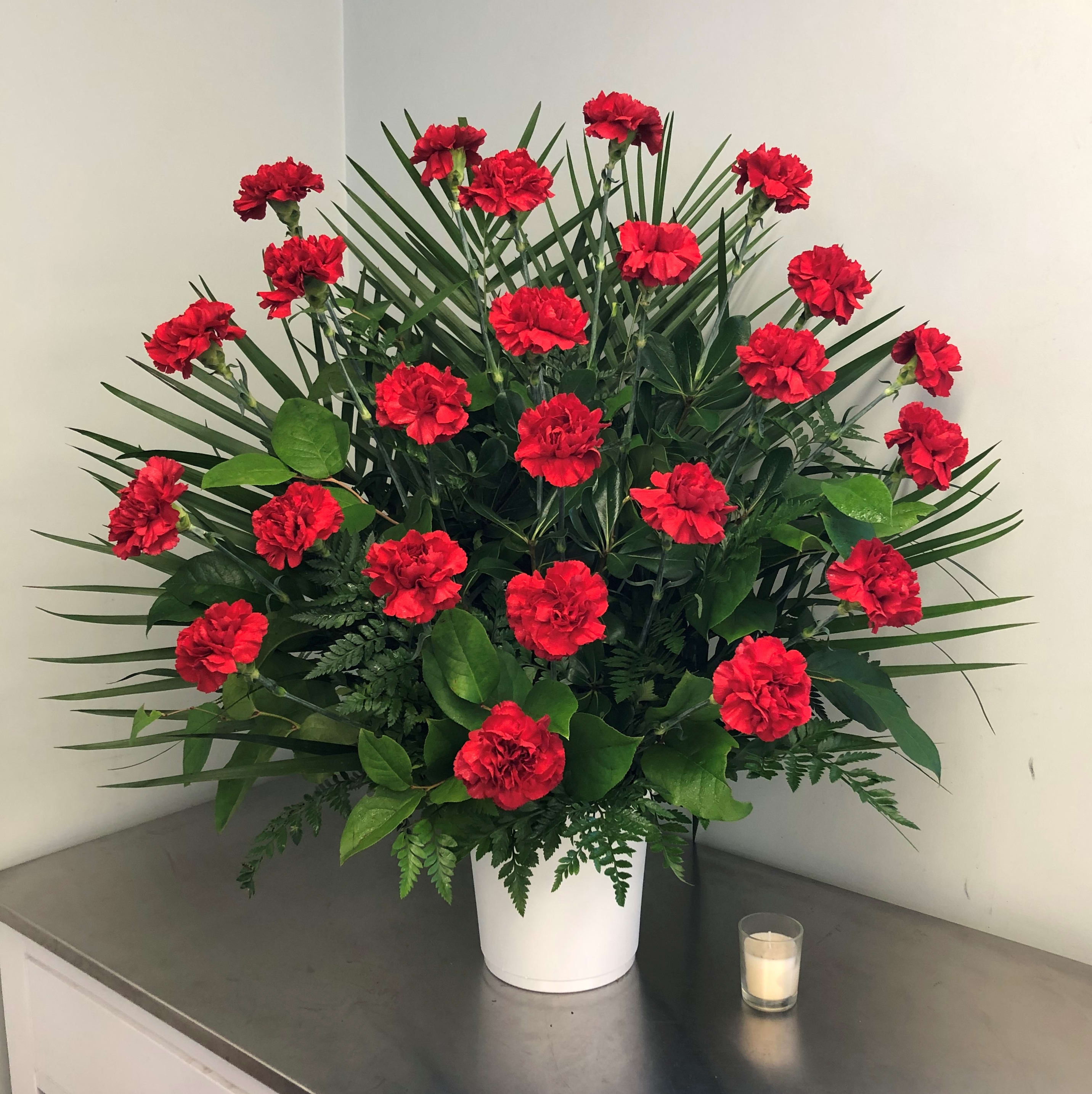 Traditional Carnation Funeral Basket in Peabody, MA Evans Flowers