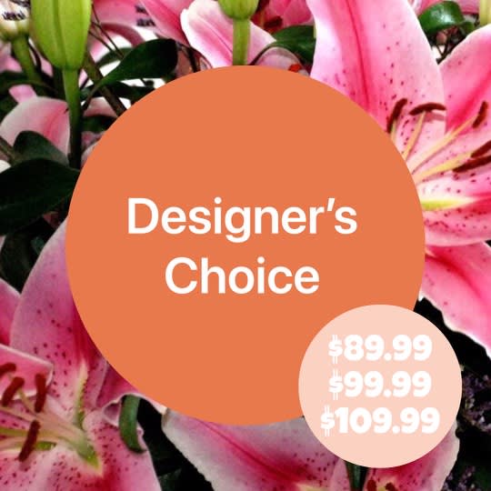 Designer's Choice: $89.99-$109.99 - Not sure what flowers your recipient is wild about? Let our local florists design a lively arrangement full of gorgeous blooms! Our innovative florists personally handcrafted each arrangement using the freshest flowers available. Not only does your special someone receive a gorgeous arrangement, but they are able to say it is one-of-a-kind. If you have a specific color palette in mind, please specify your preferences in the florist instructions during checkout.