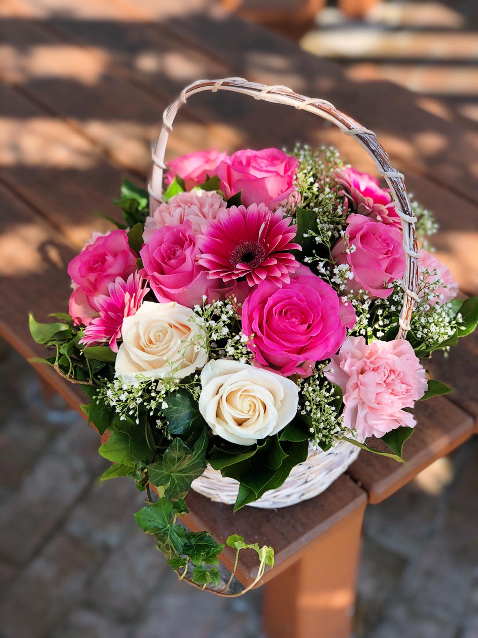 Pink flower girl basket new arrivals