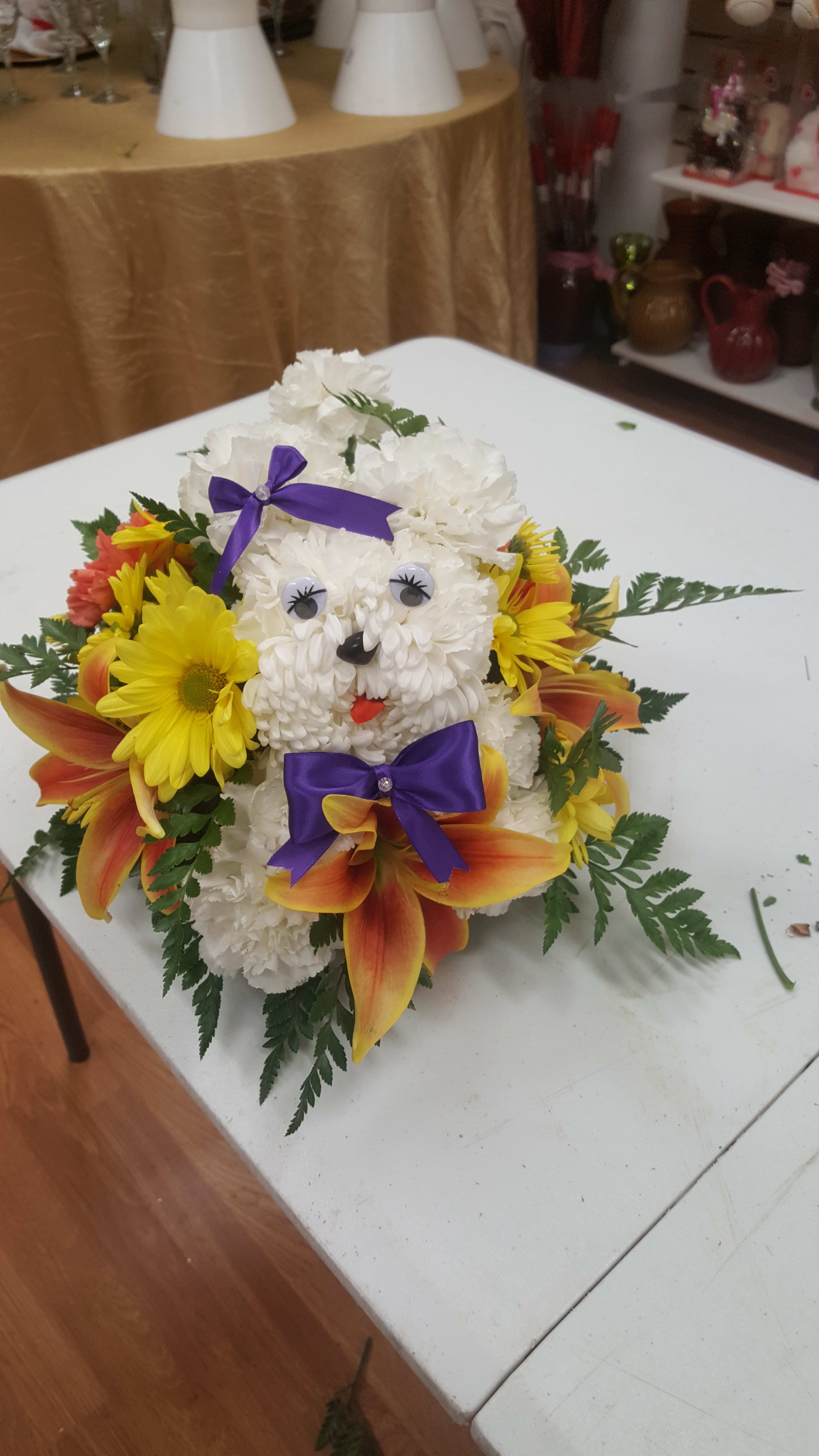 Flower puppy in Santa Rosa CA Bevess Floral Events