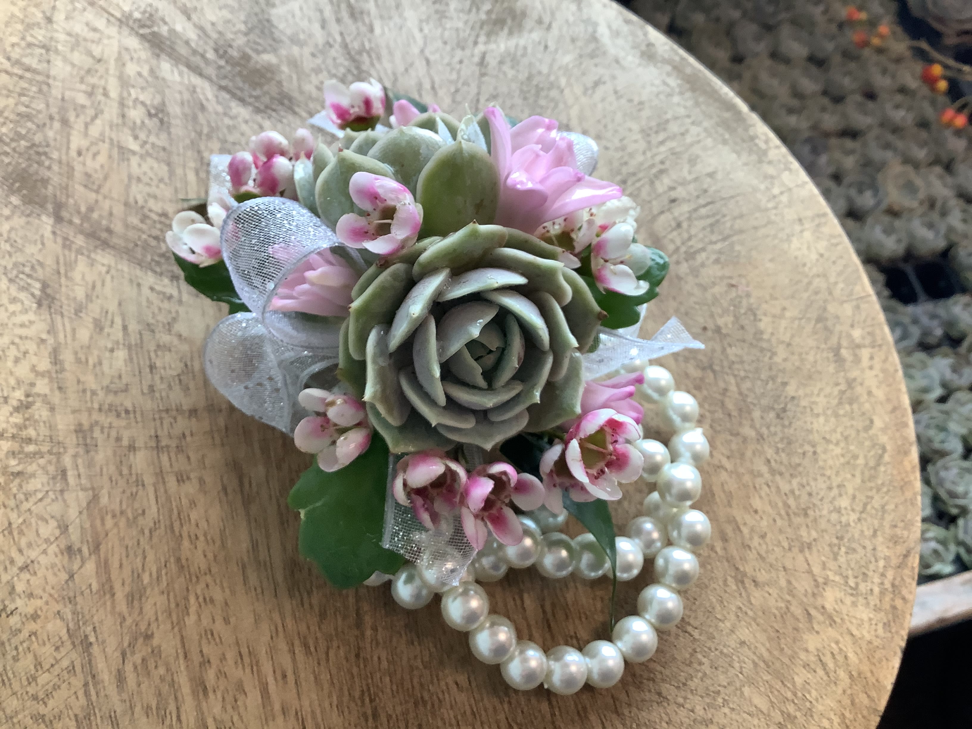 Fresh succulent corsage in Byron Center MI Tandem Studio