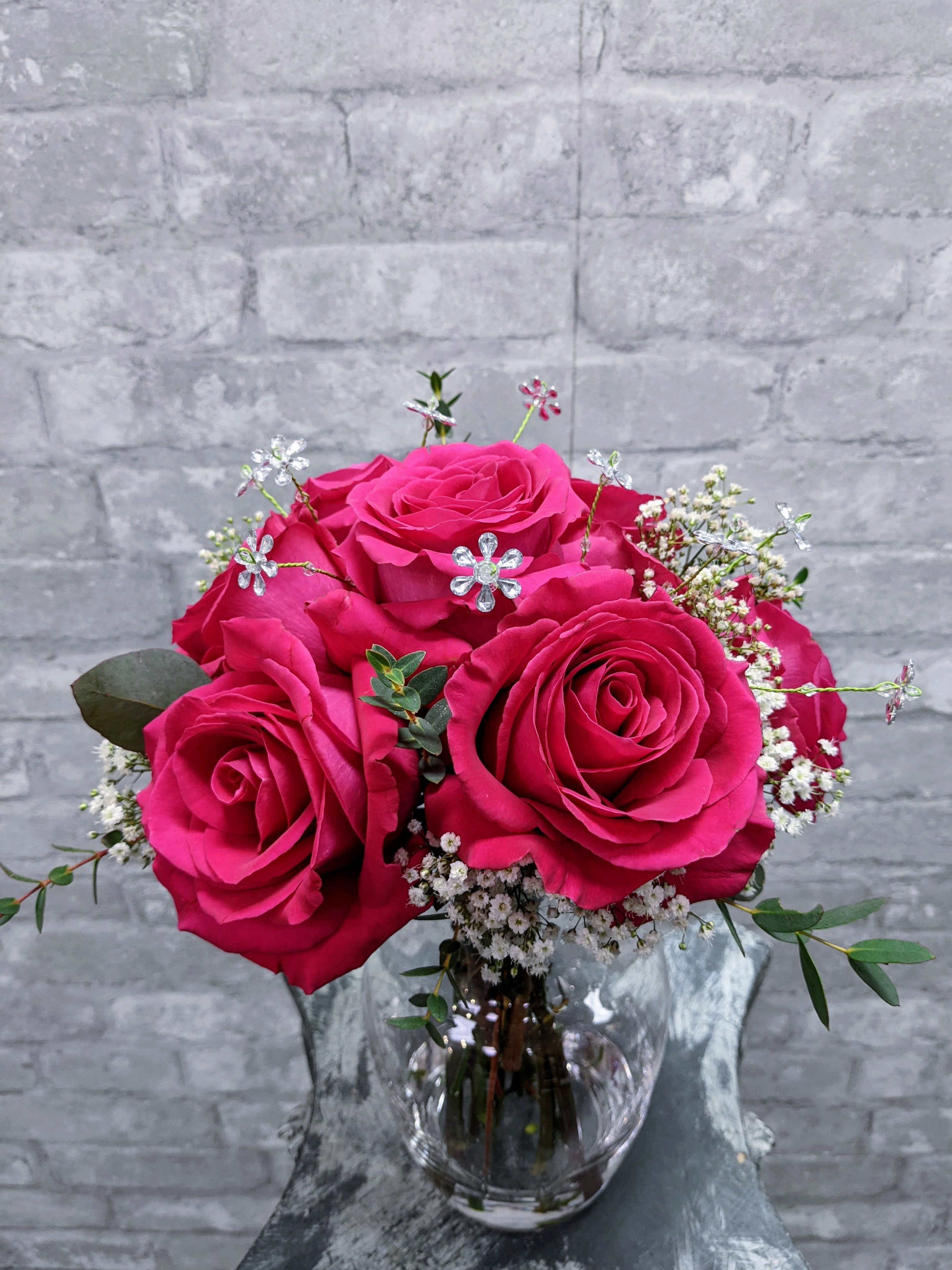 C81 Hot Pink Rose Clutch C81 Hot Pink Rose Clutch - Hot Pink Rose Clutch with sparkling bling. Each prom order is customized for your date and her beautiful dress. Each prom order is customized for your date and her beautiful dress.