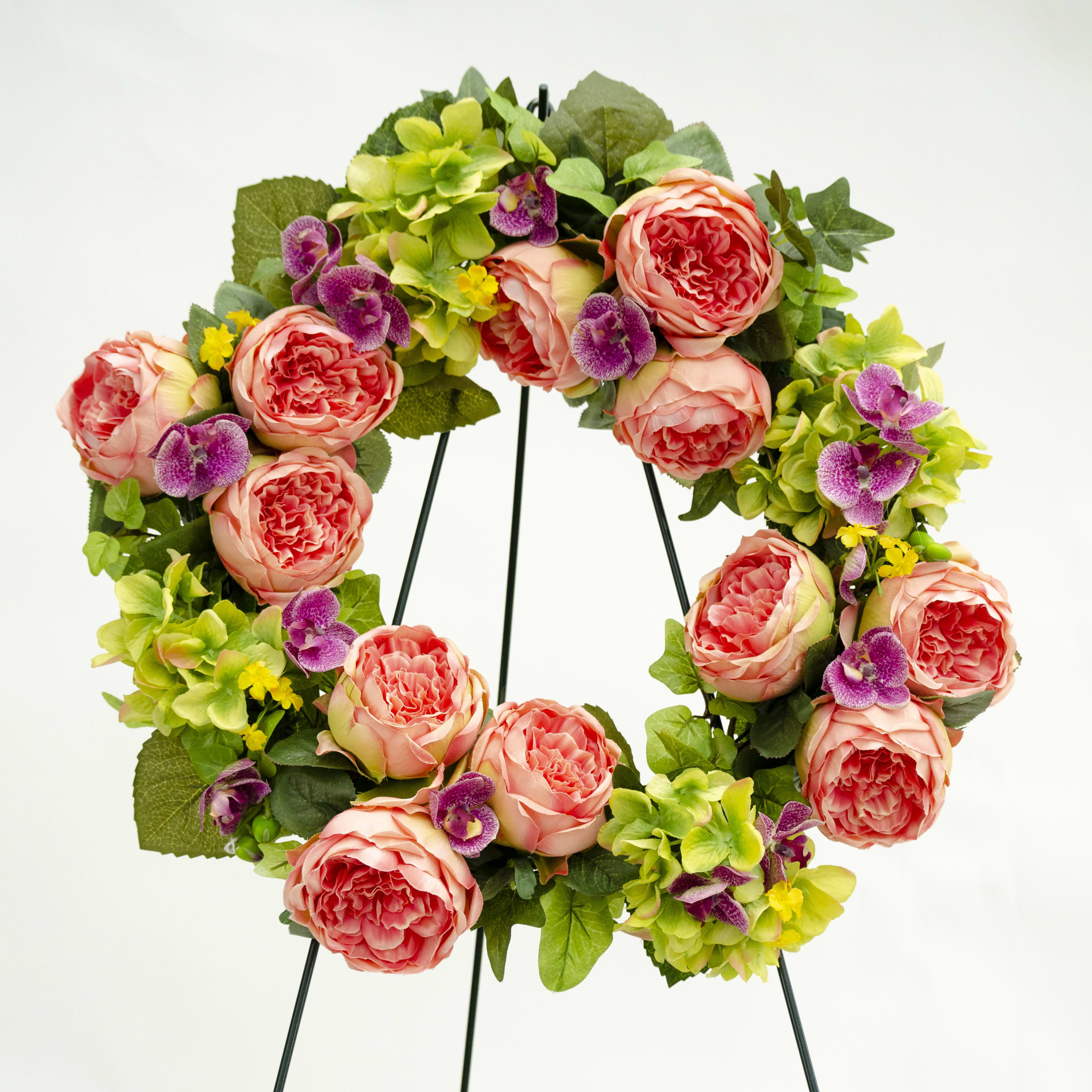 Artificial Peach Garden Rose Wreath in Syracuse, NY Coleman Florist inc