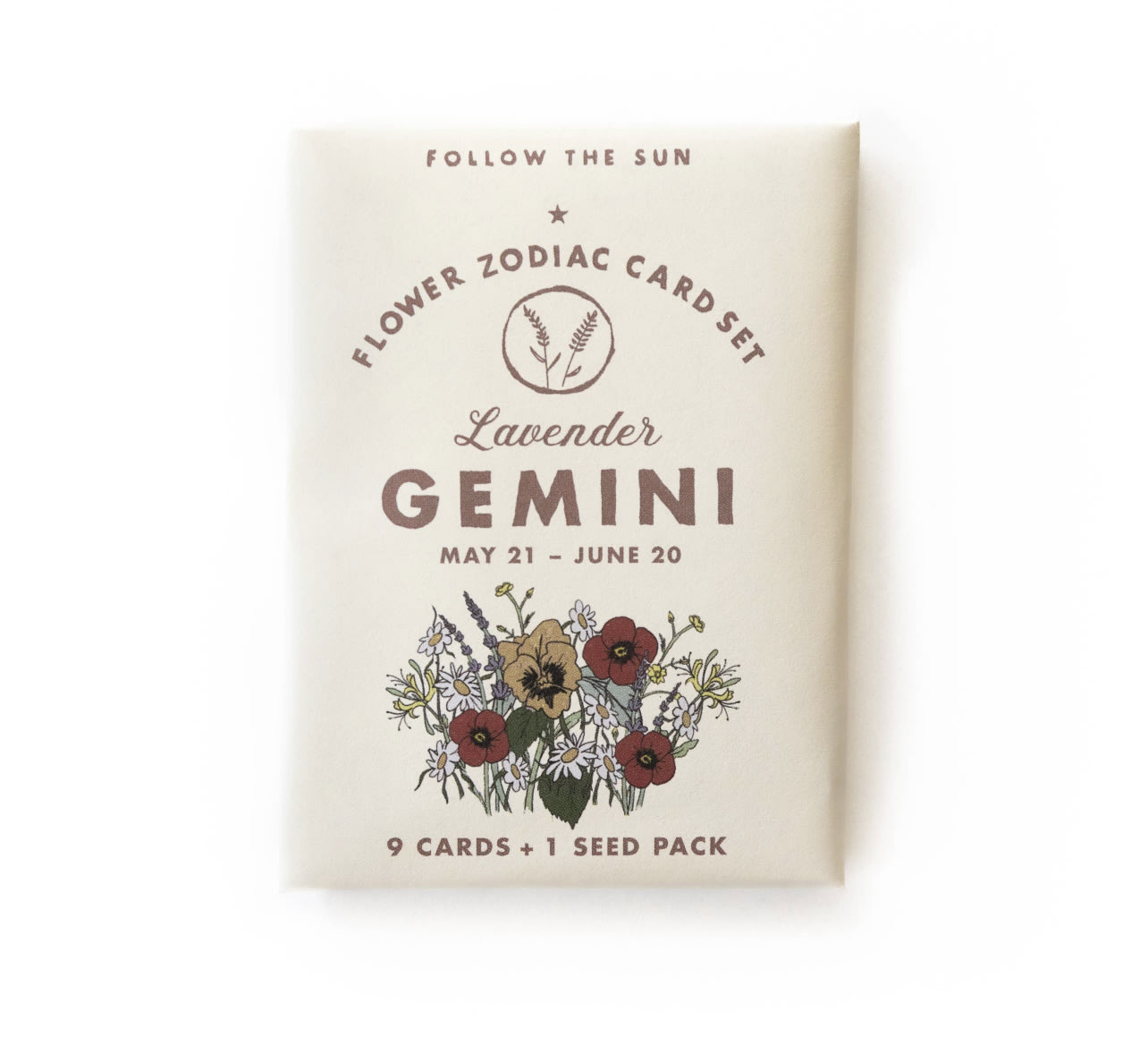 Flower Zodiac Sticker Card Set Gemini - Inspired by vintage collectible trading card sets, our Flower Zodiac Sticker Card Sets explore the beauty of flowers reflected in the starry night skies above.  Gemini (May 21 - June 20) Flower Zodiac Sticker Card Set Contains 9 Sticker Cards + Secret Puzzle + Seed Pack