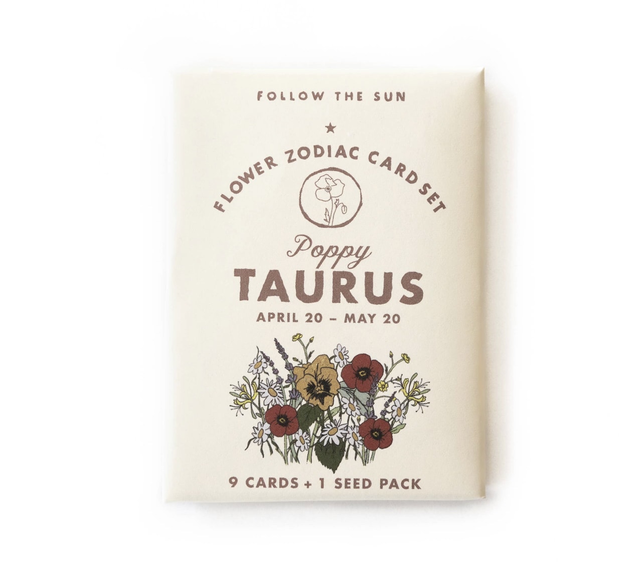 Flower Zodiac Sticker Card Set Taurus - Inspired by vintage collectible trading card sets, our Flower Zodiac Sticker Card Sets explore the beauty of flowers reflected in the starry night skies above.  Taurus (Apr 20 - May 20) Flower Zodiac Sticker Card Set Contains 9 Sticker Cards + Secret Puzzle + Seed Pack