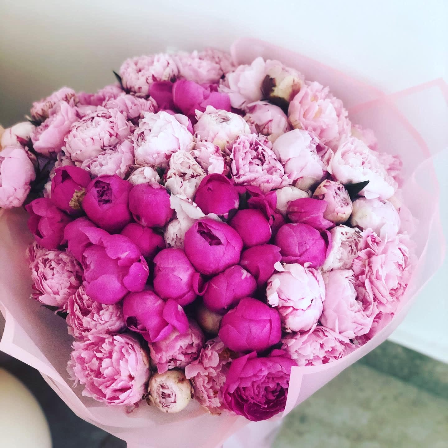 Grand Peonies heaven bouquet  - Light and hot pink peonies hand tied bouquet 