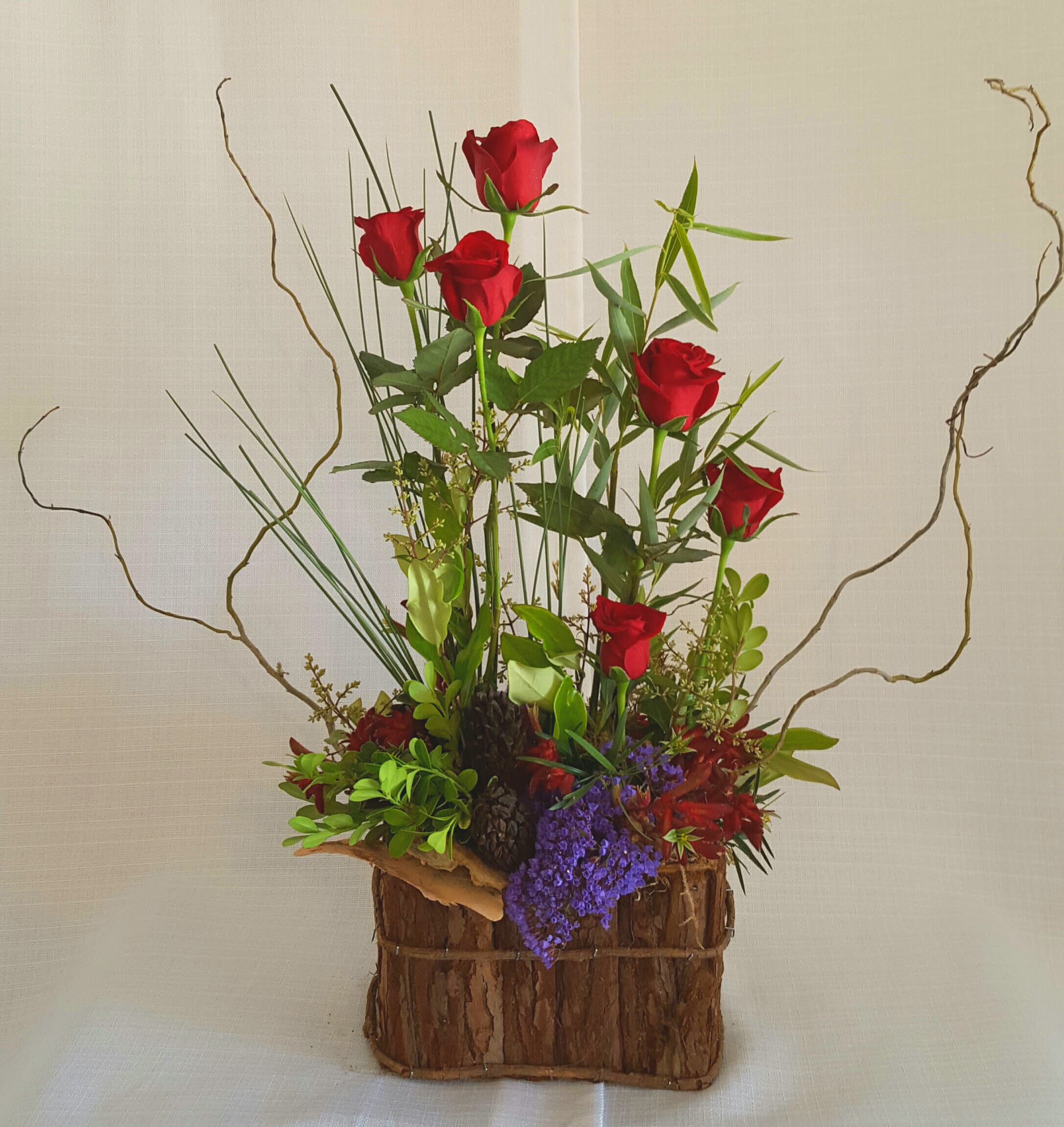 Architectural Roses - Another great design to send for any occasion.  The creative style embellished with natural elements says so much about your style.  Again, change up the color to suit your gift needs. The basket is sometimes not available.  I will replace with one that will give the value they deserve. 