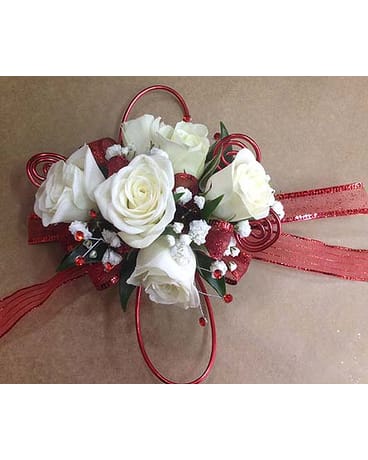 Red and cheap white corsage