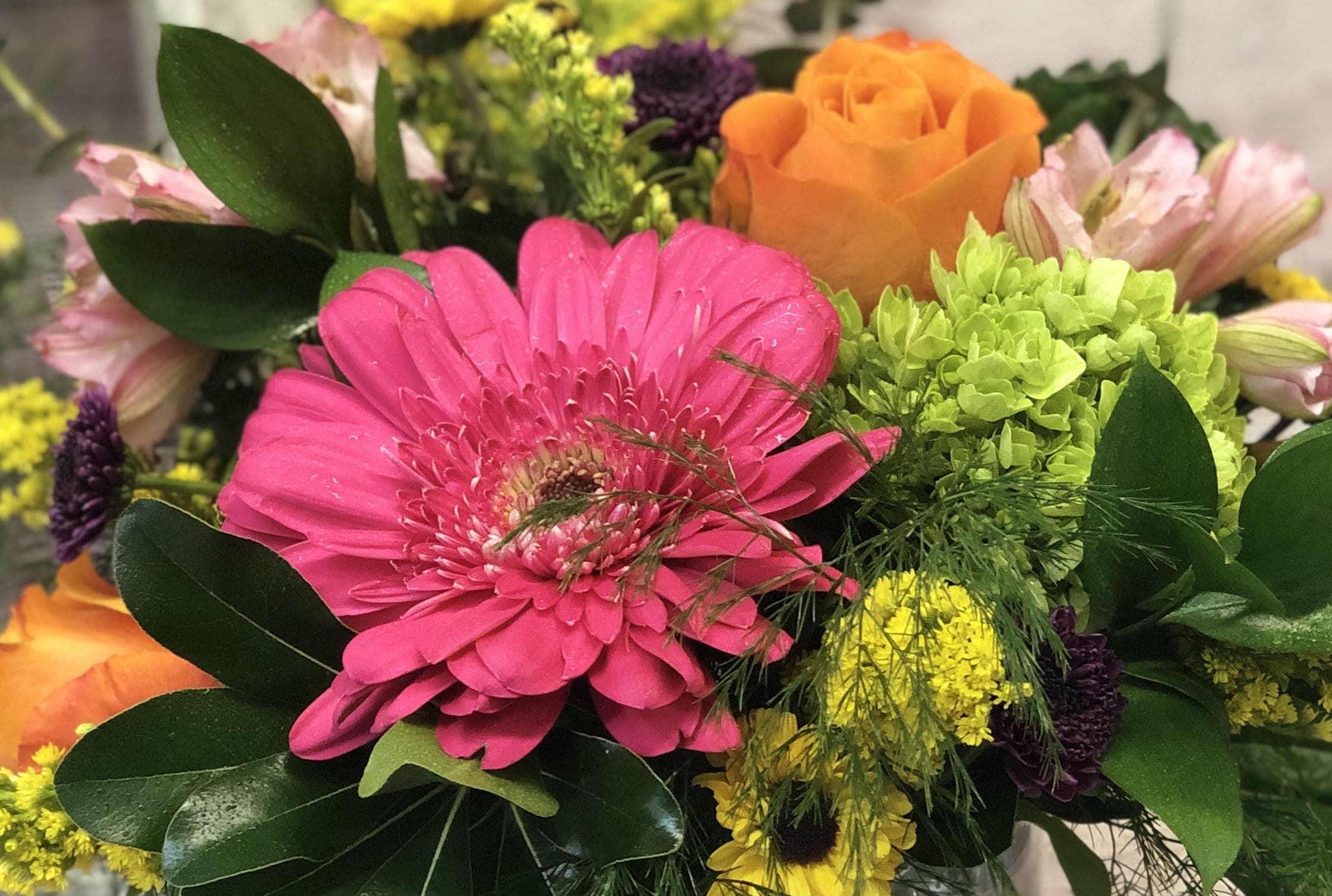 Beautiful Bright and Cheery Beautiful Bright and Cheery - Bright intense colors are the focus of our Beautiful Bright and Cheery arrangements. Our mixed shades of designers choice can be created with shades of hot pink, orange, purple and more. Let our top La Pine designers create something one of a kind for your special loved one.