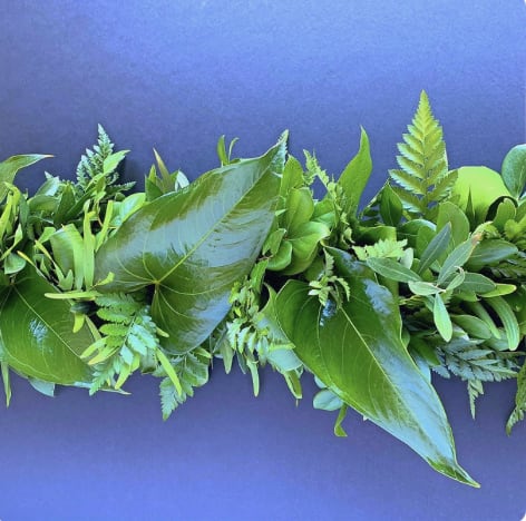 Lush garland by the foot - Diverse foligage woven together make this garland a beautiful piece for any occasion.  Universally appealing and neutral in color.    Designed to be placed on a flat surface and offered by the foot to accomodate a variety of surface lengths.  Minimum four foot order.  All garlands are made using seasonal material and will vary in content.  Please contact us directly for any custom orders or requests info@helemelebotanicals.com or 808.226.7667.  We are committed to malama 'aina and strive to use locally sourced material, reduce packaging and reuse and recycle where possible. We will pick up any of our product (vessels, plants and floral supply material) when delivering a subsequent order. At that time, a $5 credit toward future purchase will be issued for each ceramic, metal or wood vessel returned.