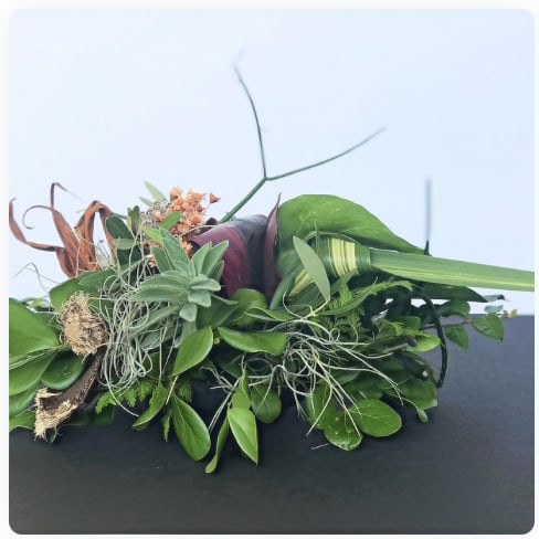 Set of five organic centerpieces - Organically styled cocktail table sized arrangement, where the beauty of nature is showcased through diverse textures and dried elements.  Pleasing and subtle for any occasion.  Designed to be admired from all angles in an unseen vessel on a flat surface.  All floral arrangments are designed to a style and use seasonal materials of varying content.  Please contact us directly for any custom orders or requests info@helemelebotanicals.com or 808.226.7667.  We are committed to malama 'aina and strive to use locally sourced material, reduce packaging and reuse and recycle where possible. We will pick up any of our product (vessels, plants and floral supply material) when delivering a subsequent order. At that time, a $5 credit toward future purchase will be issued for each ceramic, metal or wood vessel returned. 