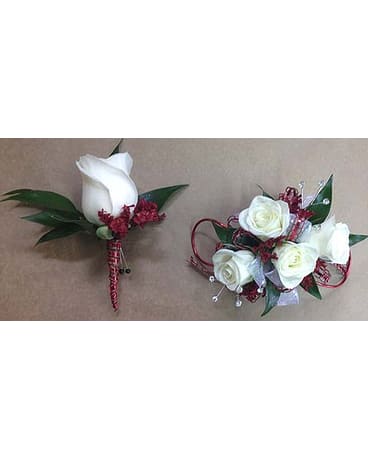 Red and White Corsage and Boutonniere Set Smyrna, GA | Floral Creations