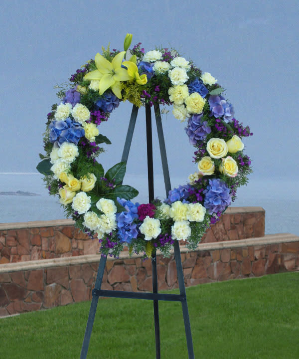 Serenity Wreath (SY-9) - Roses, Carnations, Lilies &amp; Hydrangeas. 
