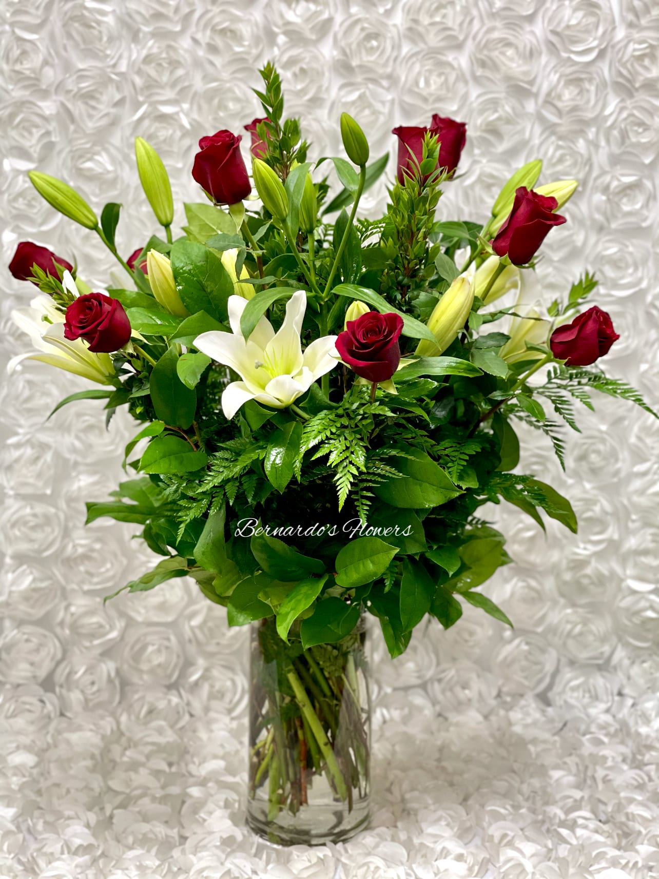 BFM8 1 Dz. Red Roses with White Lilies in Oxnard, CA Bernardo's