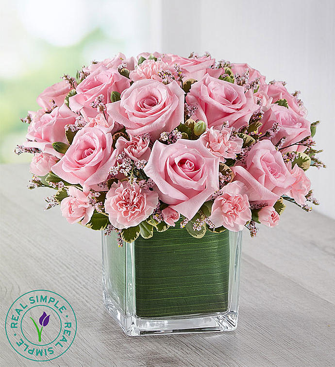 Pinks in a Cube - Mix Roses of your choice with carnations in a cube
