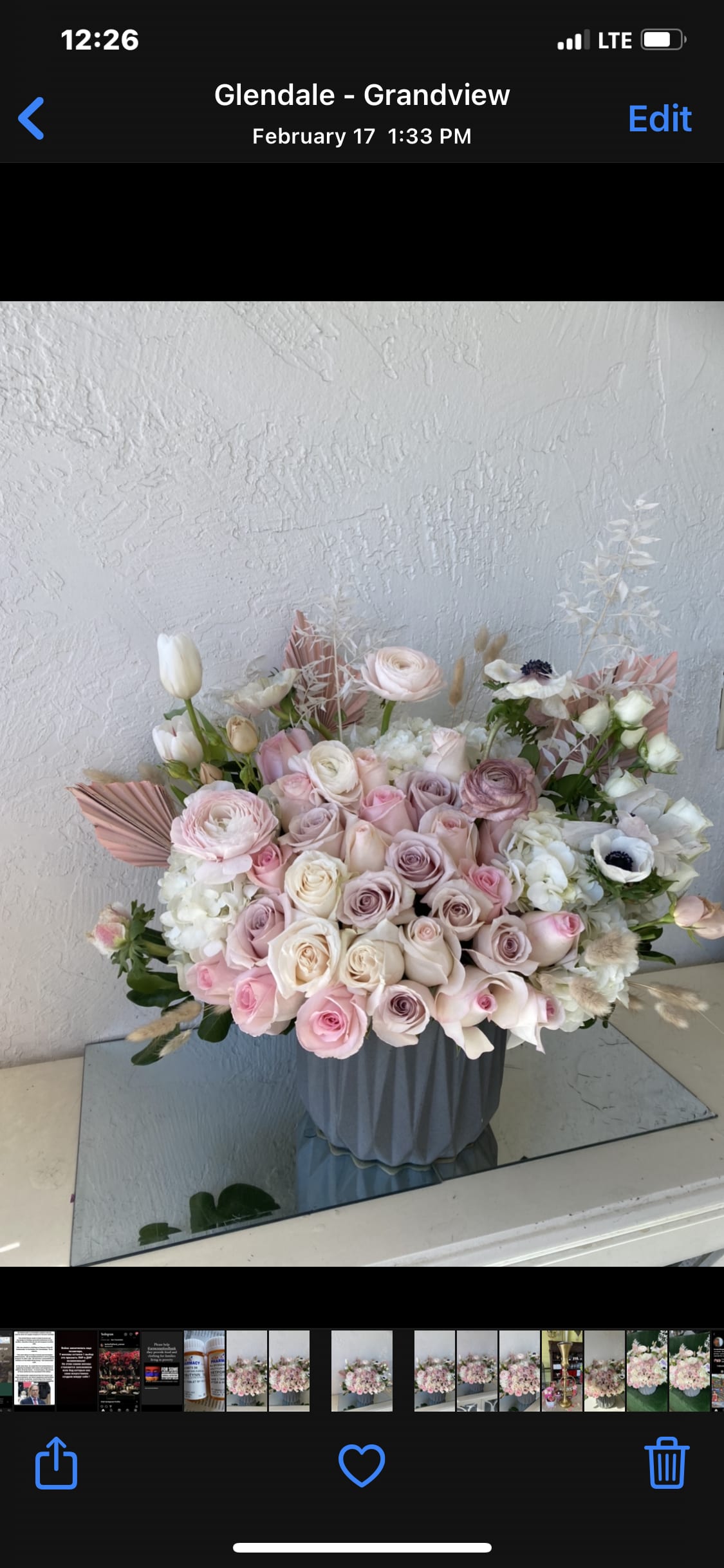 Blushing Beauty Blushing Beauty - Soft pink roses dusty rose renanculus hydrangea spray roses and mixed florals