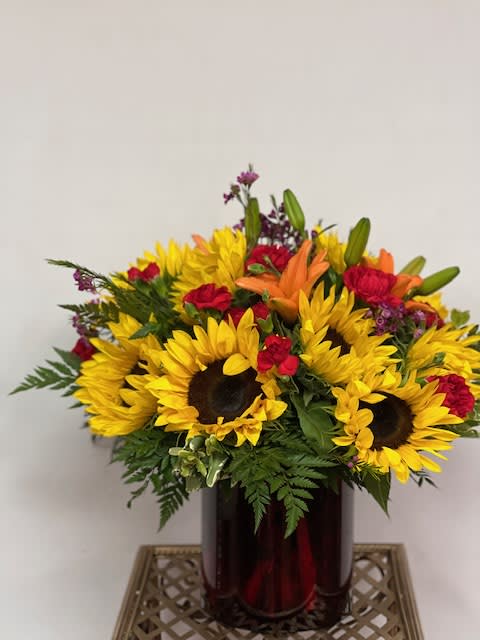 sunny day - sunflowers carnations lilies