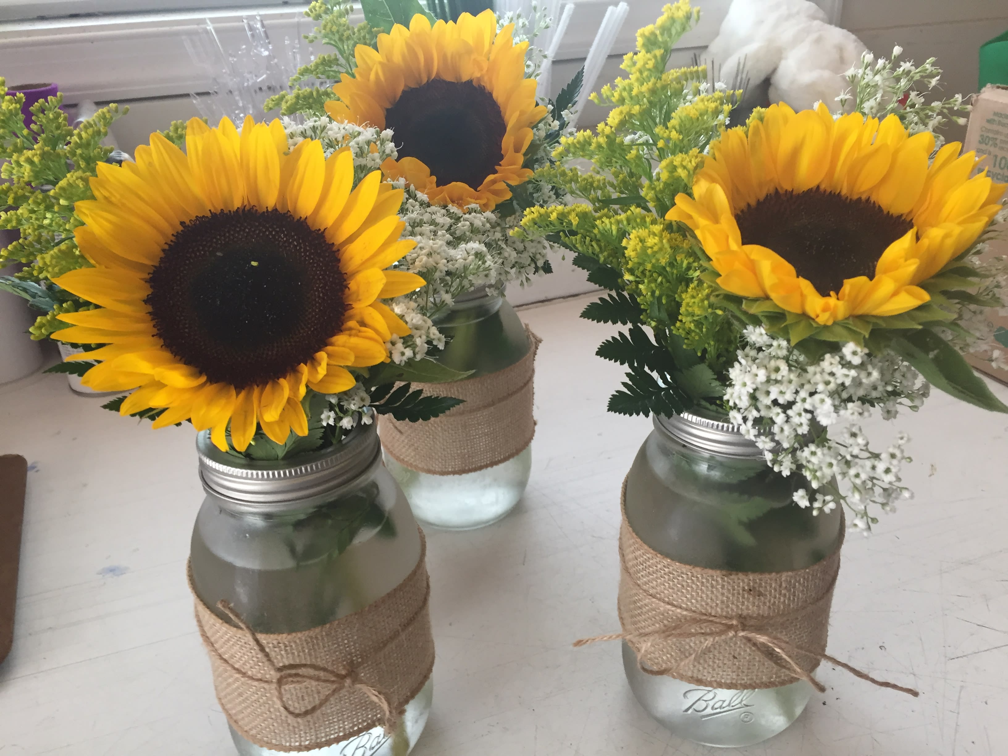 mason jars with sunflower in la plata, md | gateway florist