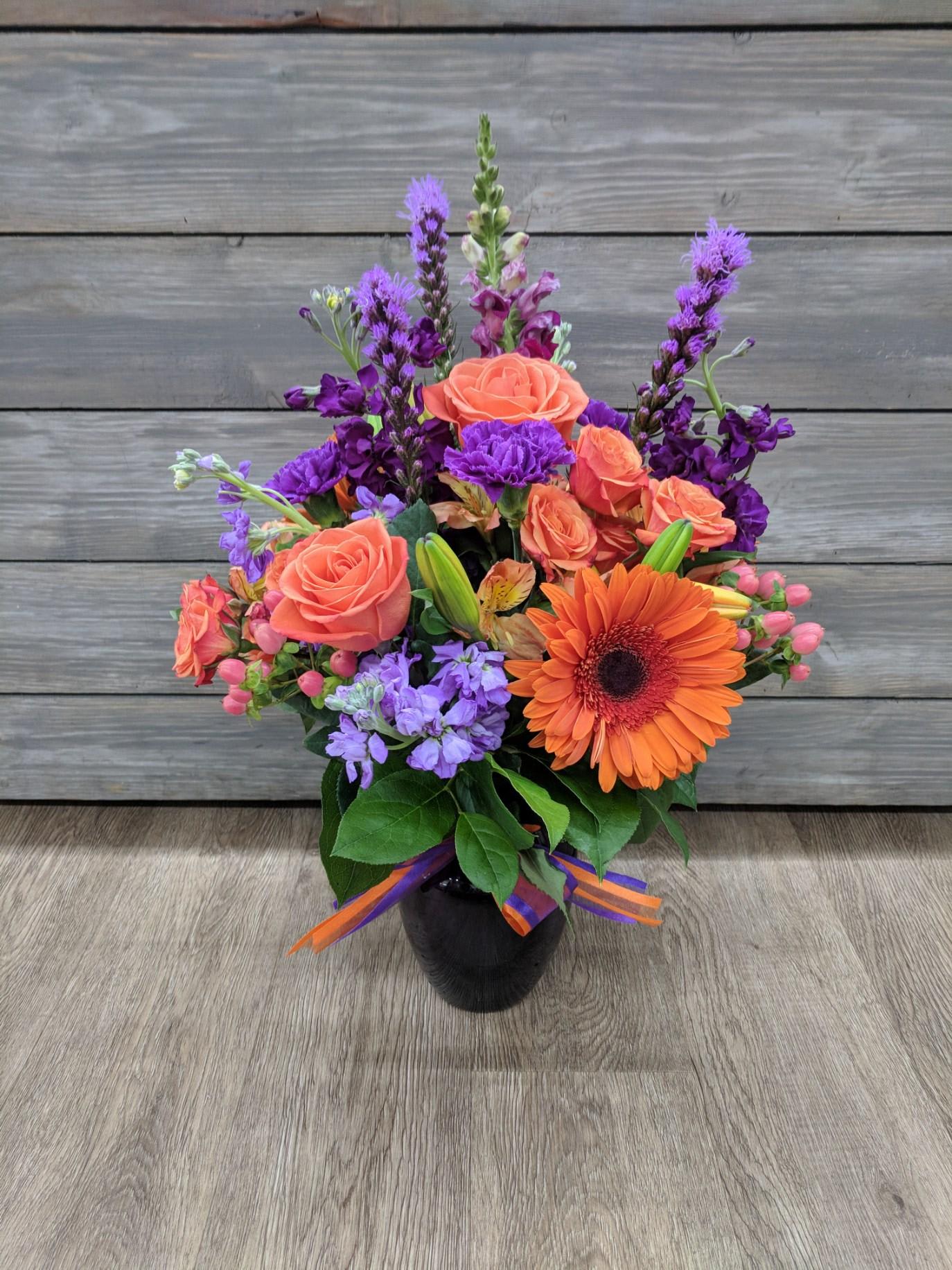 Clemson Pride - Orange and purple assortment of flowers.   FCF-222