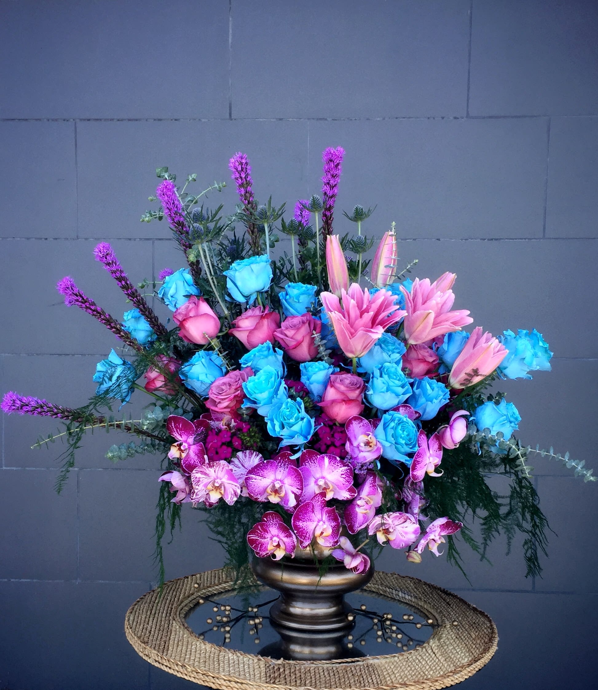 Iridescence - Beautiful design including all premium fresh flowers: rose, orchid, liatris... and nice accents.