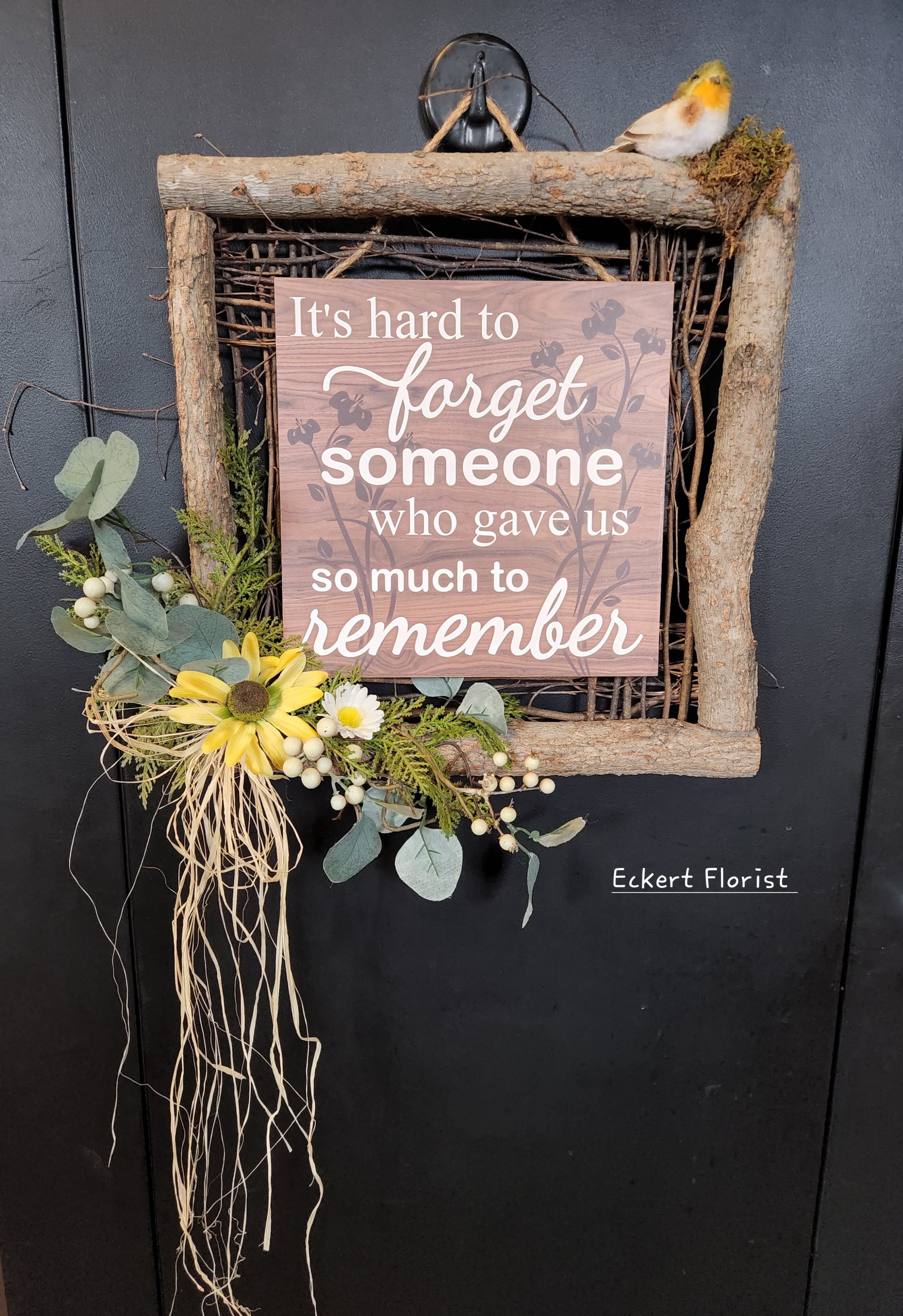Eckert Florist's &quot;It's Hard To Forget...&quot; Square Artificial Wreath - This artificial wreath measures approx.15.5&quot; square. *OUR LOCAL DELIVERY ONLY 