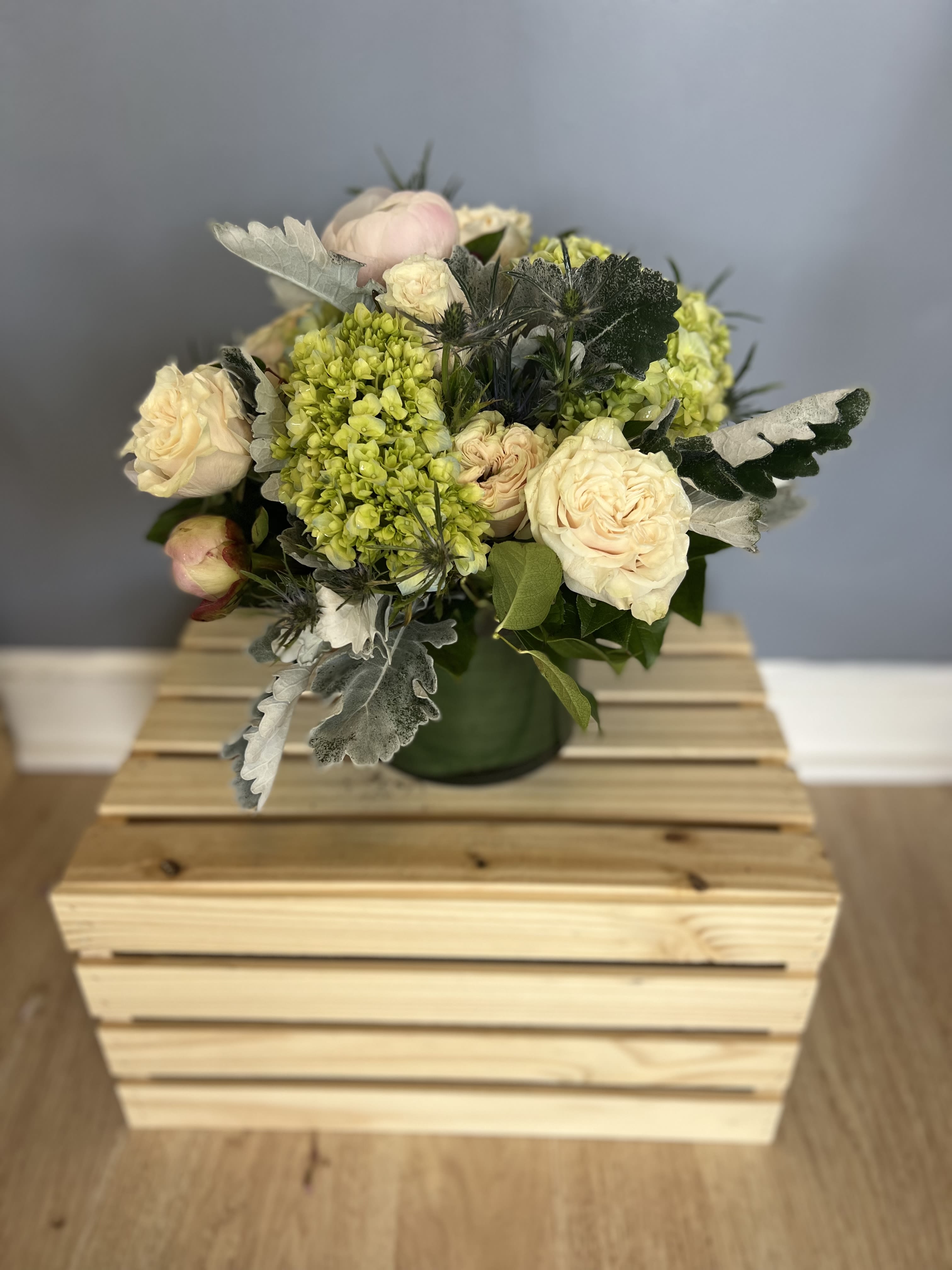 Jessica's summer garden  - Beautiful hydrangeas, roses, peonies and dusty miller. 