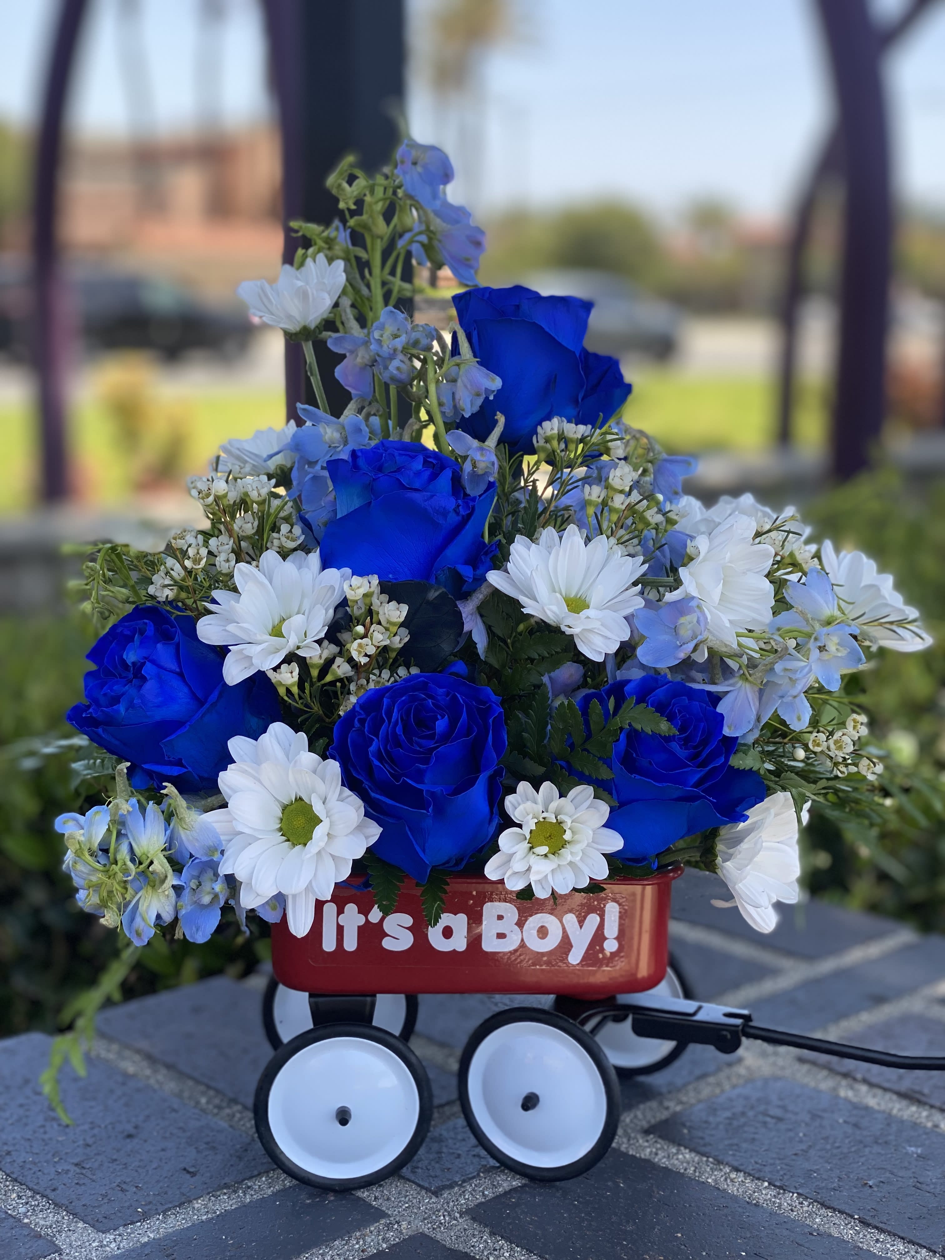 It’s a boy wagon in Rancho Cucamonga, CA Tommy Austin Florist