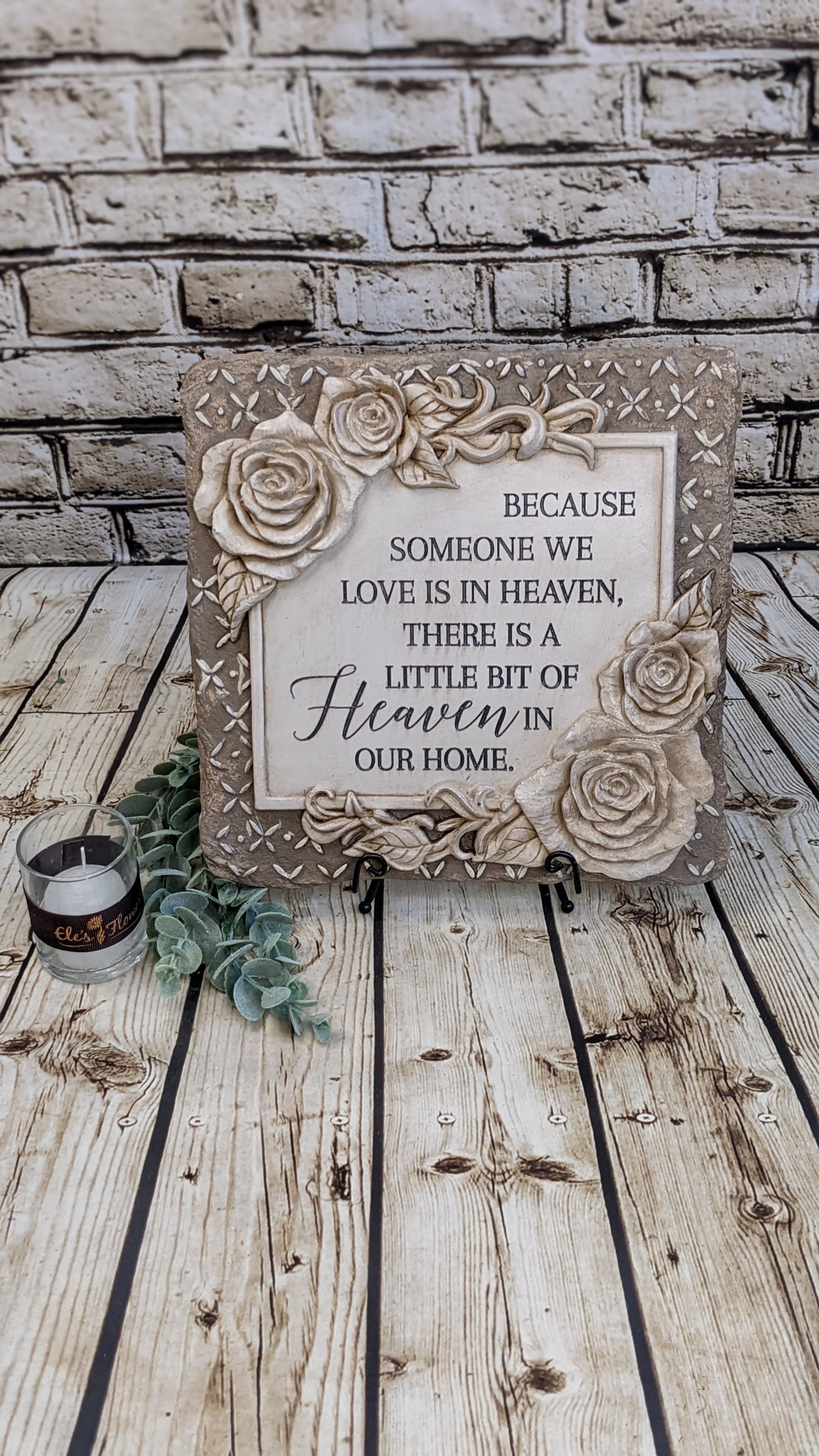 Memorial Plaque w/easel Heaven Home by Ele's Flowers